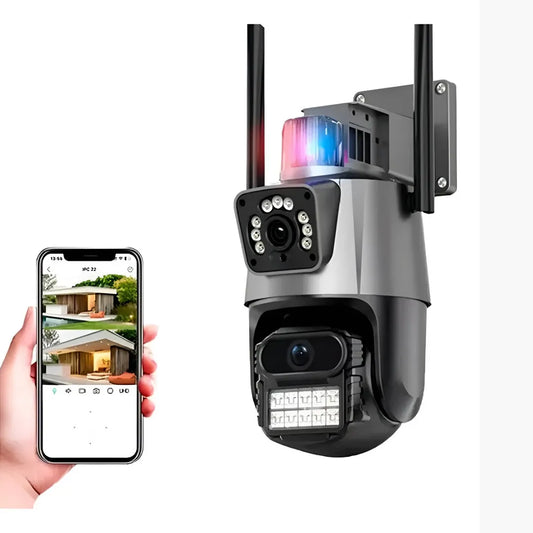 Cámara Domo Negra Wifi Doble Lente Full Hd Con Alarma Seguimiento