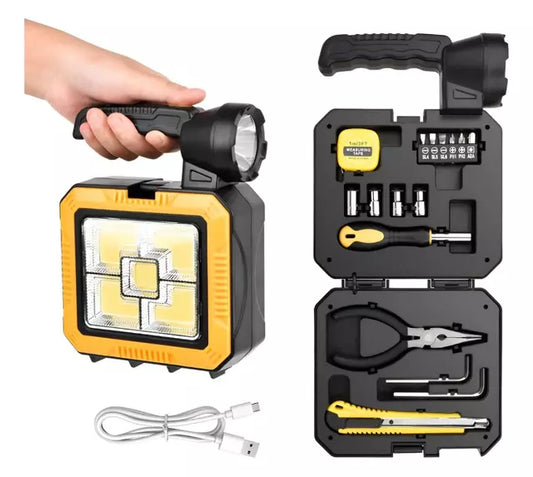 🔦 Linterna Solar Recargable + Kit de Herramientas