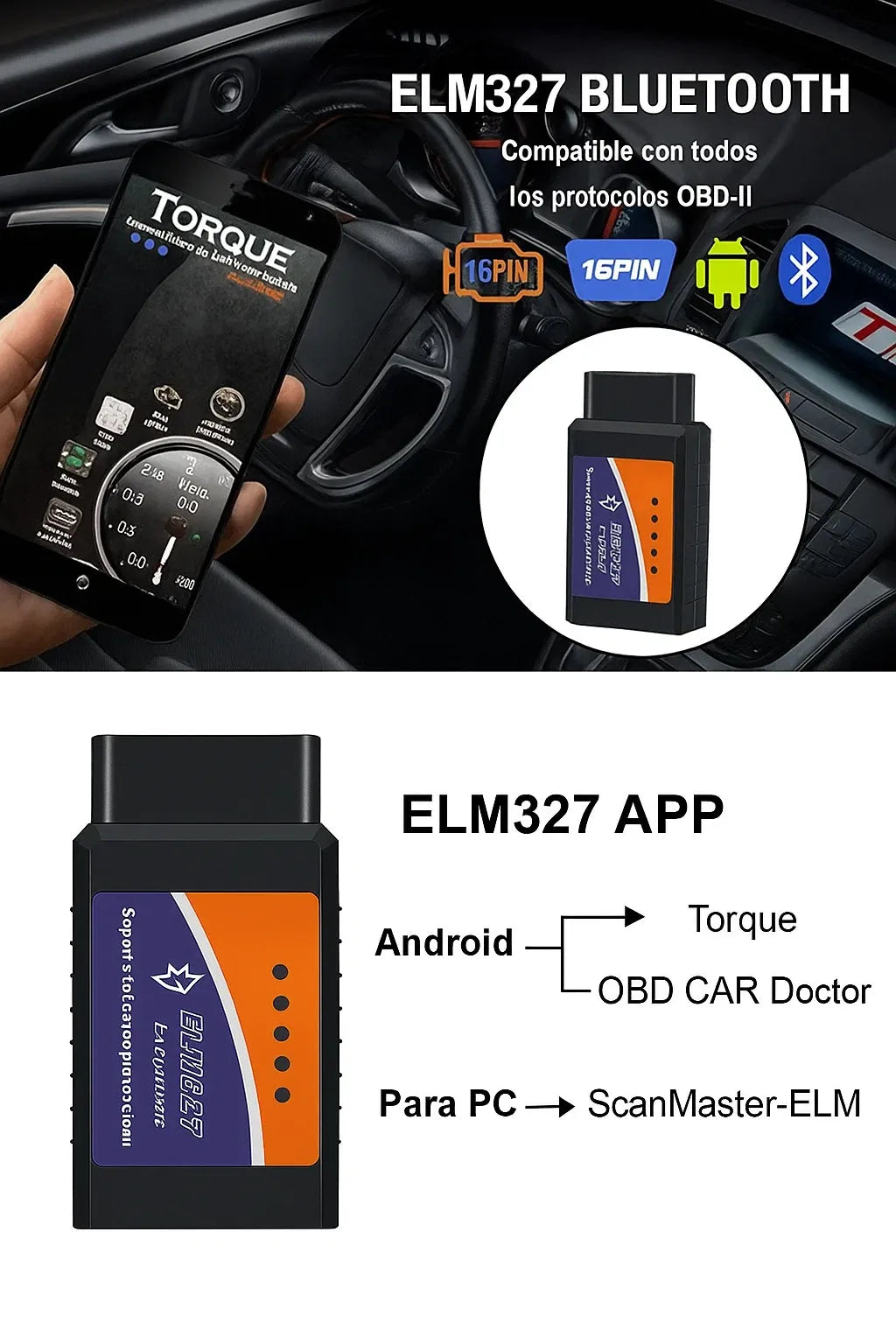 Scanner Automotriz Bluetooth OBD2 – Diagnóstico en Tiempo Real